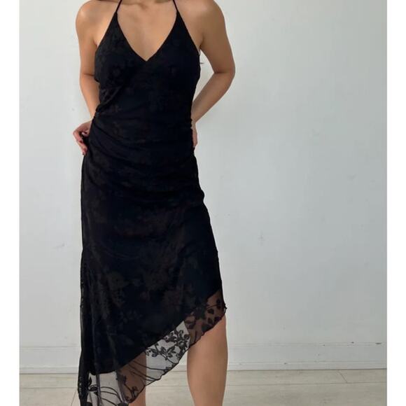 Y2K La Chateau Asymmetrical Hem Black Halter Whimsigoth Lace Dress Size Small - Picture 10 of 10